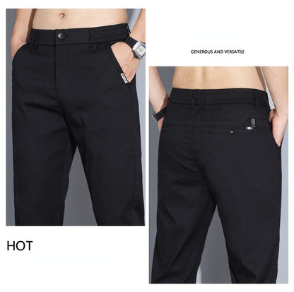 2024 Summer Thin Men Straight Casual Men's Pants Slim Stretch Elastic Waist Male Trousers Solid Color Brand Clothing Coffee