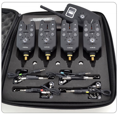 Alarme de picada de pesca sem fio conjunto 1+4 com 4 indicadores de picada luminosos em estojo EVA para pesca de carpas B1203S