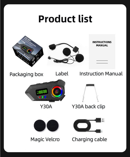 Motorcycle Helmet Headset Bluetooth 6.0 FM Radio Waterproof LCD Display Communication System for Motorbike Riders