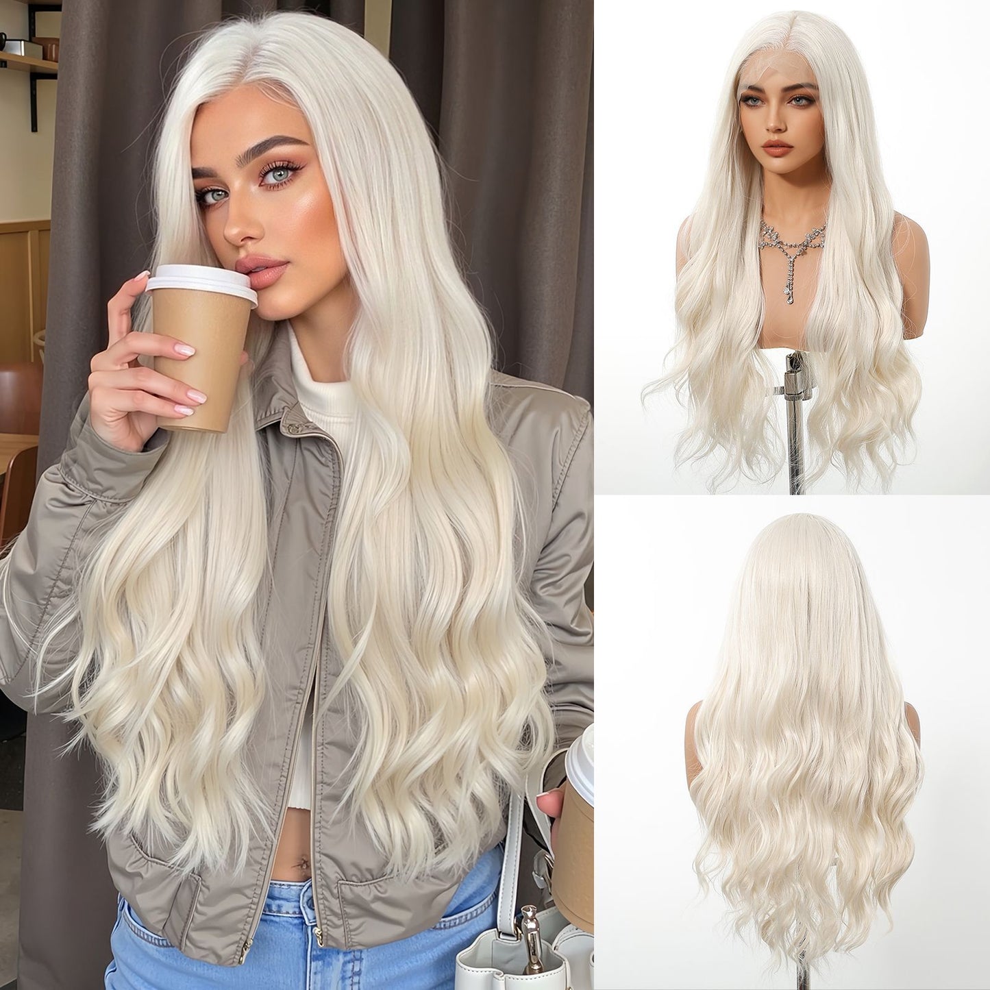 HENRY MARGU Peruca Frontal Lisa Ondulada Marrom Mista Longa Peruca Sintética Natural Ondulada 13x4 Frontal de Renda Cabelo Falso para Mulheres Raiz Escura