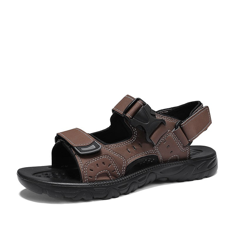 Summer Men Sandals PU Leather Lightweight Open Toe Flat Mens Casual Shoes Outdoor Walking Sandals for Men Beach Shoes Size 39-46