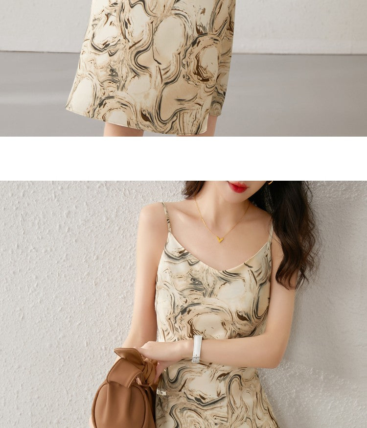 SENTUBILA Midi Print Slip Dresses Women 2025 Spring Summer Korean Fashion Sundre
