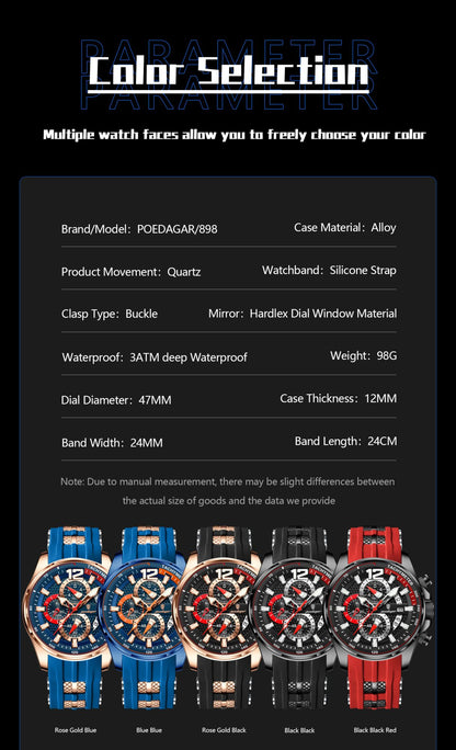 POEDAGAR Luxury Military Men Watch Calendar Chronograph Waterproof Luminous Man Wristwatch Fashion Silicone Quartz Men's Watches