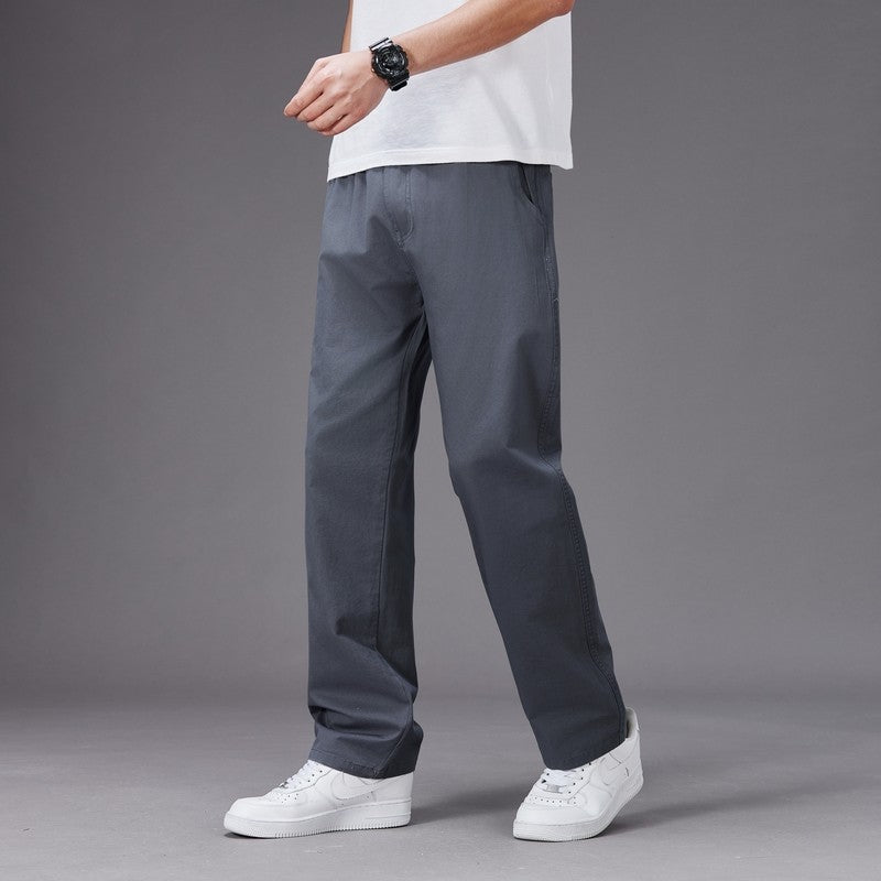 Calças Casuais Grandes Masculinas Cintura Elástica Perna Reta Ajustada Calças de Verão Masculinas Soltas de Algodão Roupa de Trabalho Plus Size Grande 6XL Cáqui Claro