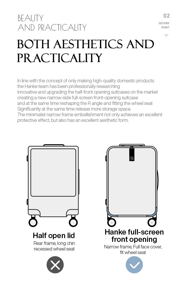 Hanke Carry On Suitcase Aesthetic Design 7mm Aluminum Frame Rolling Luggage Boarding Cabin PC Spinner Wheel TSA Lock 18" 20";;VERDADEIRO;;"Ivory White,20Inches 500mm