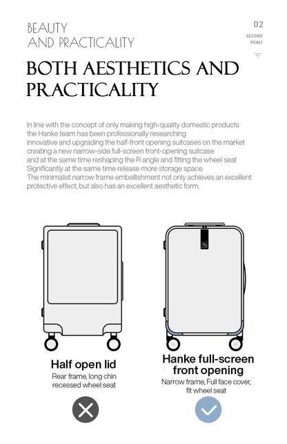 Hanke Carry On Suitcase Aesthetic Design 7mm Aluminum Frame Rolling Luggage Boarding Cabin PC Spinner Wheel TSA Lock 18" 20";;VERDADEIRO;;"Ivory White,20Inches 500mm