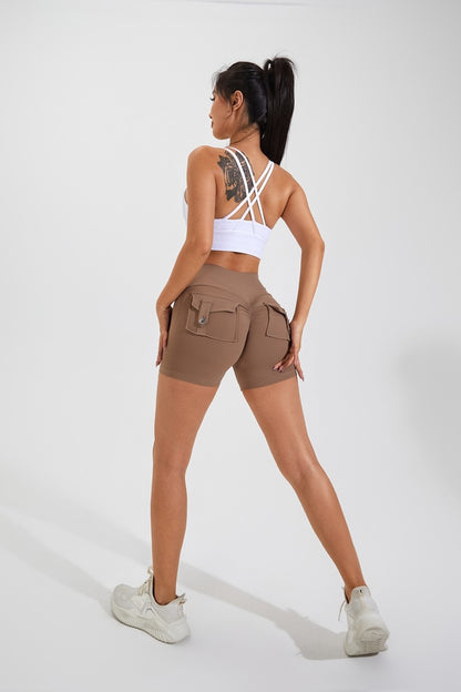 QINACTIVE Yoga Shorts for Women Pocket Scrunched Butt Gym Leggings High Waist Push Up Tights Sexy Booty Sports Shorts Fitness