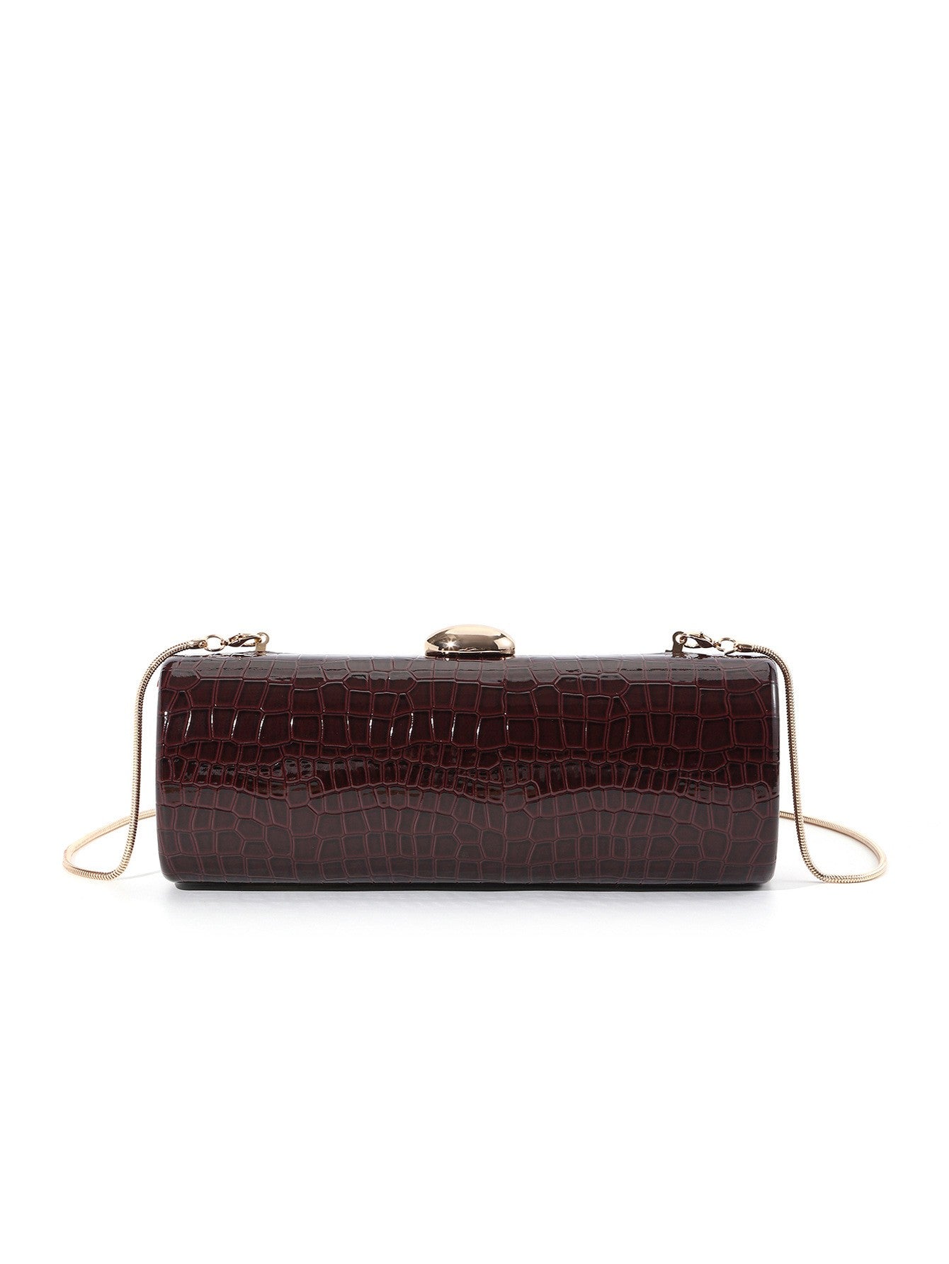 Vintage Long Box Clutch Bag Women Brown Crocodile Pattern Wallets Gold Metal Chain Handbag Designer Luxury Evening Party Purse