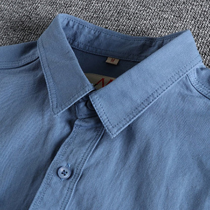 Men's British Simple Solid Color Long Sleeved Shirt Wash Woven Twill Cotton Versatile Ameikeji Fashion Male Cargo Work Shirt