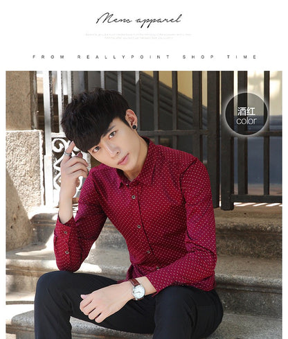 2026 Spring Men's Long-sleeved Shirt, Single-breasted Lapel Cotton Shirts, Blue