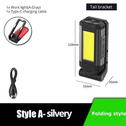 Multifunctional LED Flashlight with COB Strong Light Portable Camping Lamp Tail Magnet Waterproof Adjustable Outdoor Lantern