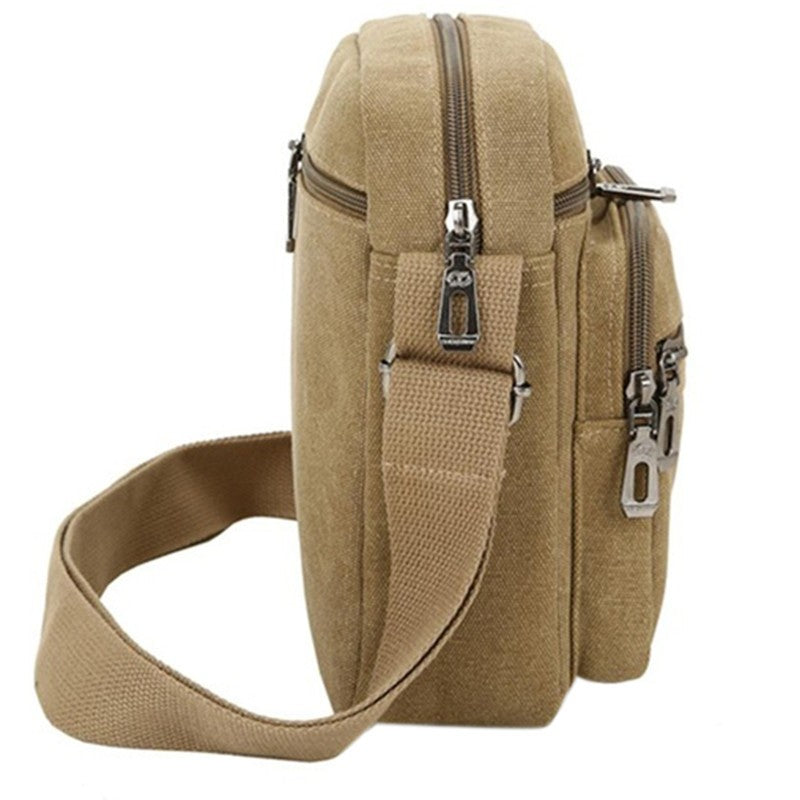 Multifunctional men's Shoulder Bag Flap Solid Color Casual Messenger Canvas Fashion Zipper Retro Travel men's Shoulder Bag