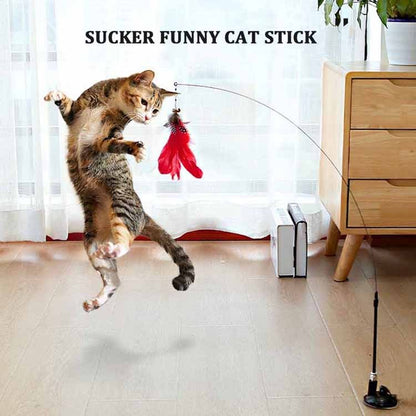 Brinquedo Engraçado para Gatos de Pena Colorida Fofa com Sino Ventosa Varinha Interativa Destacável para Gatinhos Brinquedos para Gatos
