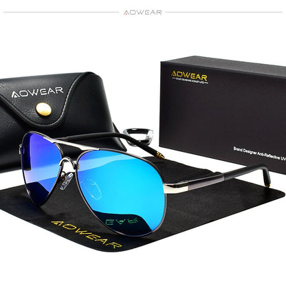 Óculos de Sol Masculino AOWEAR de Aviador Polarizado Espelhado Para Homem HD Dirigir Piloto Óculos de Sol lunettes de soleil homme