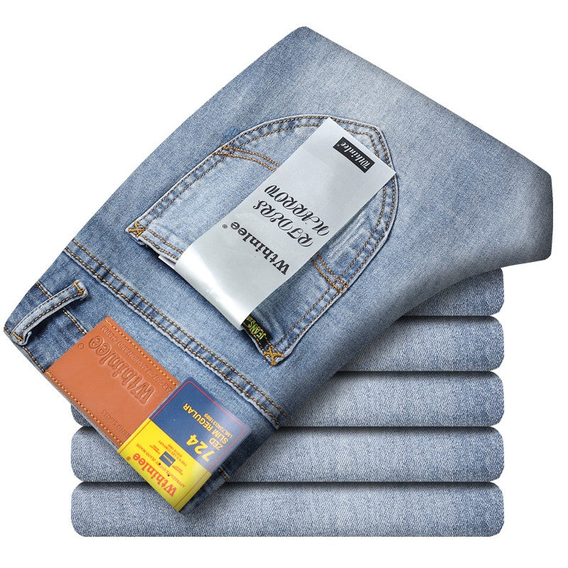 Spring Autumn Business Men Jeans Casual Straight Stretch Fashion Classic Black Sky Blue Grey Work Denim Trousers Brand Clothing