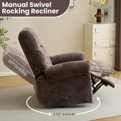 Oversized Swivel Rocker Recliner with Massage and Heat, 26" Extra Wide Manual Recliner for Adults & Big Man, Overstuffed Rocking