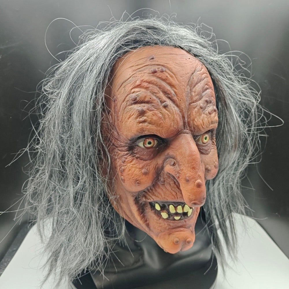 Creepy Witch Mask With Lifelike Wrinkles & Gray Hair - Halloween Scary Costume Accessory For Party/Haunted House/Cosplay