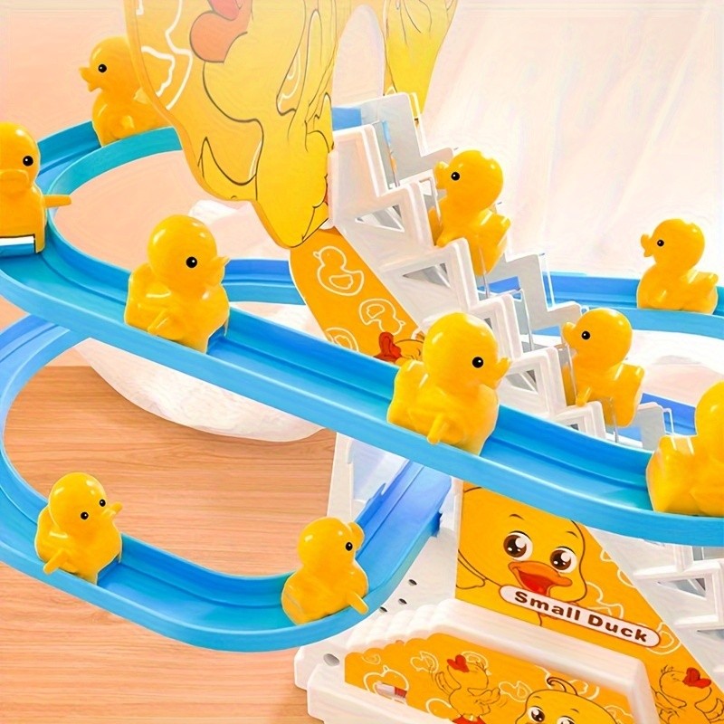 Brinquedo Ducky Escalada de Escadas com Luzes e Música, Pista de Deslize para Crianças, Brinquedo de Pista Divertido e Fofo, Perfeito para Presentes de Aniversário