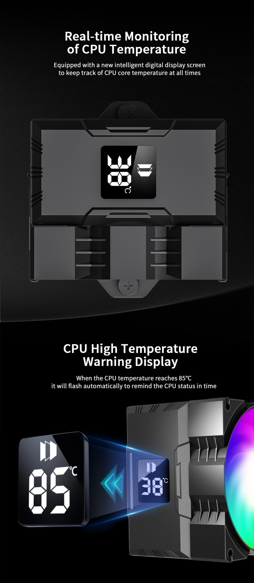 UPSIREN Walrus Assassin 90 Digital Display 4 Heatpipe CPU Cooler 92mm Cooling Fan Radiator Air Cooler  For LGA1700/1200 AM4 AM5