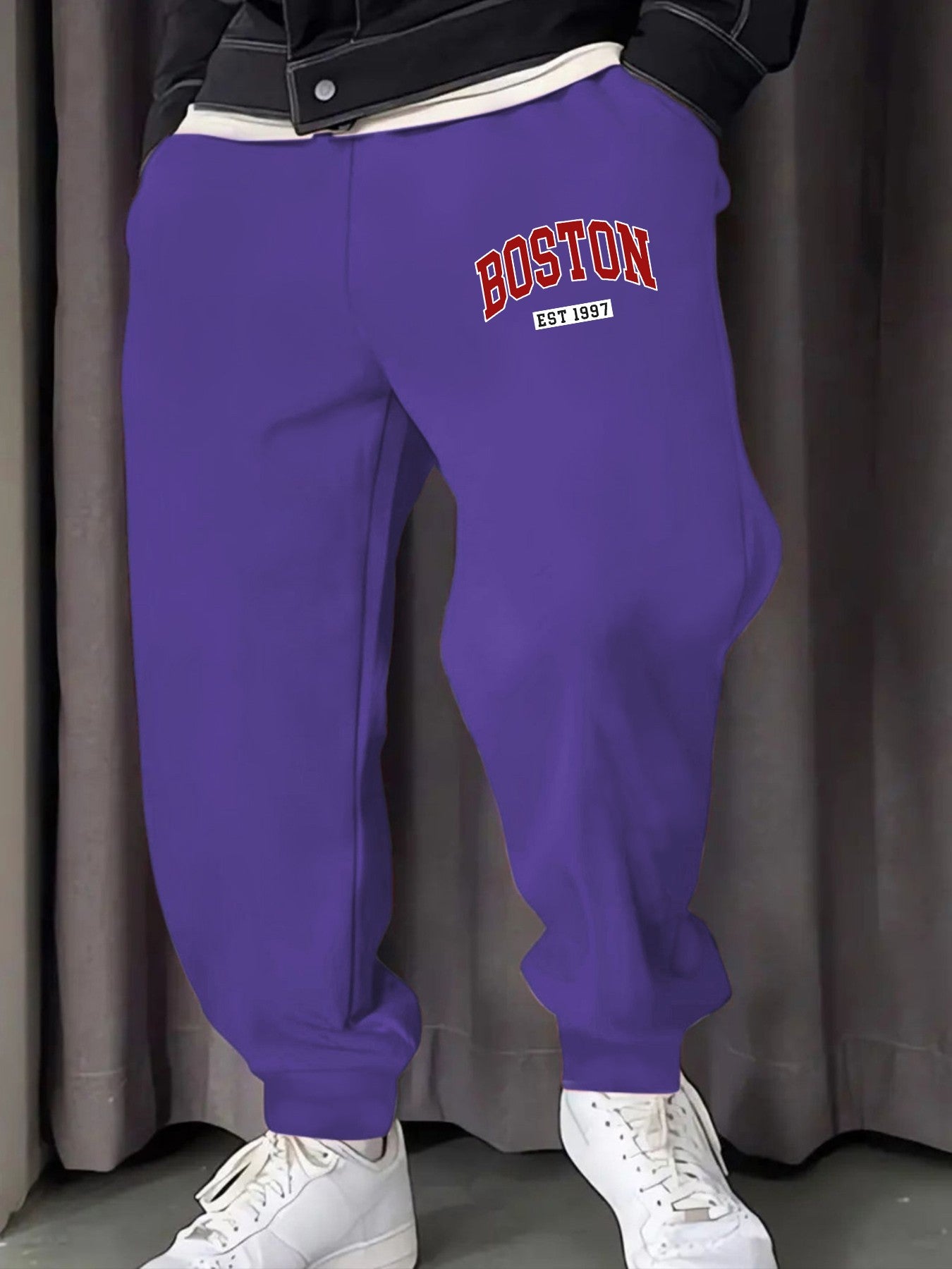 Boston Letter Est 1997 Printing Male Sweatpants Fashion Fleece Pant Trendy Jogging Britches Casual Comfy All-Match Long Pants