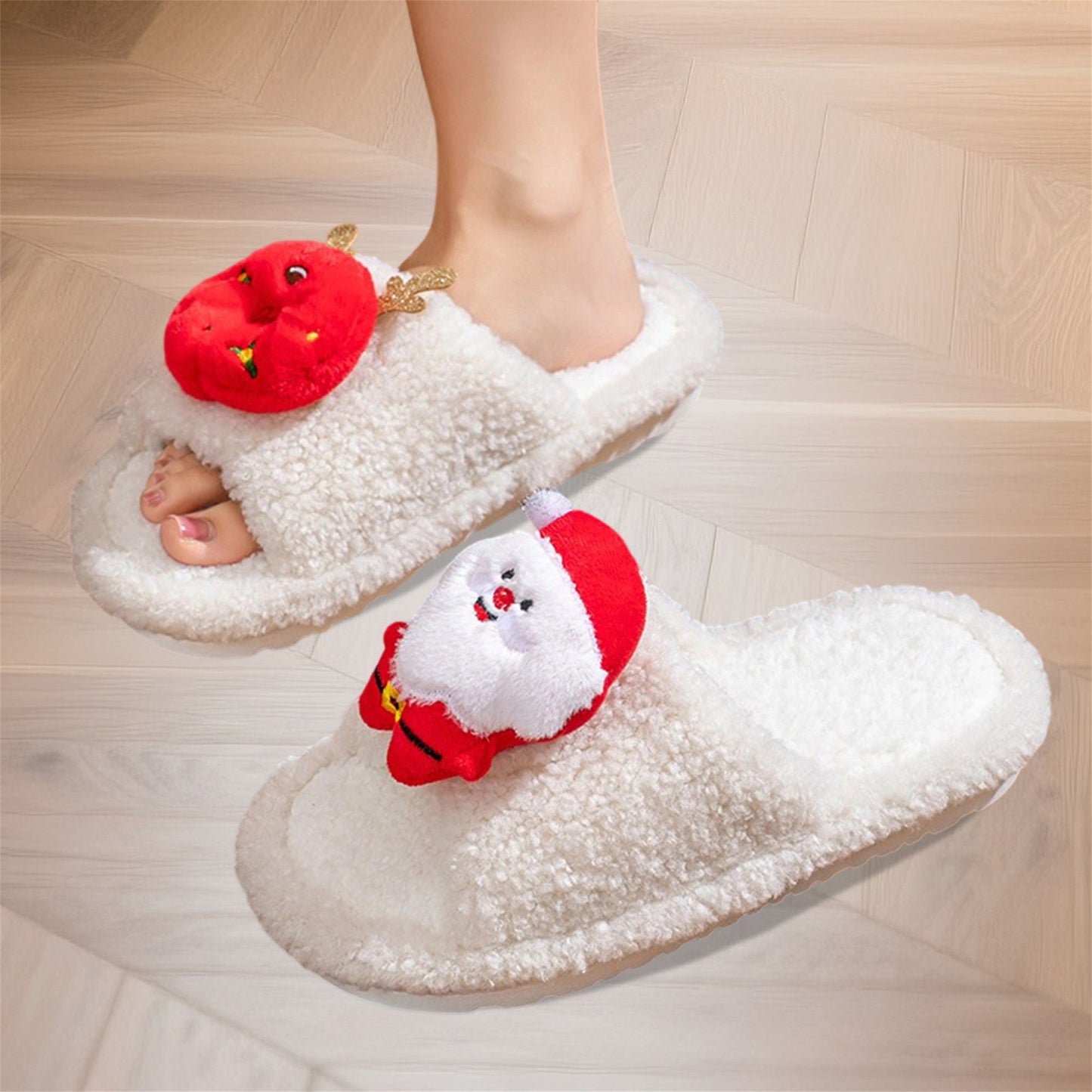 Women s Cozy Christmas Slippers with Cute 3D Cartoon Doll Design Soft Fuzzy Material and Anti-Slip Sole for Indoor Use