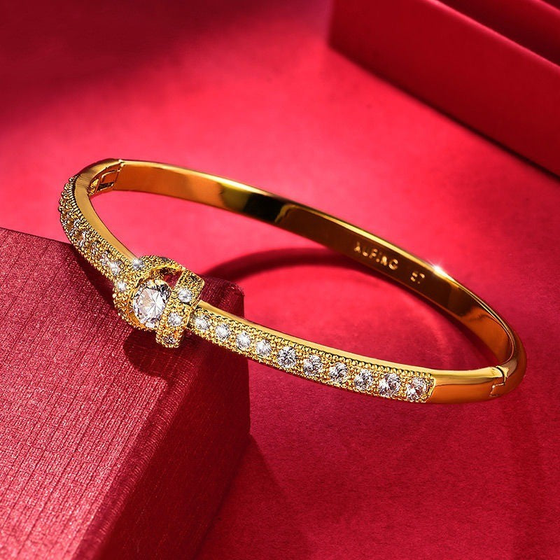 Pulseira de ouro AU999 com fechos de diamante, pulseira feminina simples e leve AU750, joia de ouro 24K verdadeiro