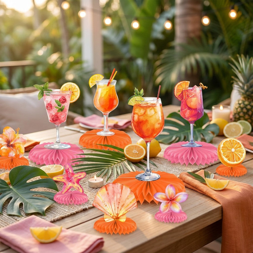 Orange Hawaiian Luau Flowers Lemon Citrus Garland Banner Tropical Aperol Spritz Cocktail Beach Bar Honeycomb ornament Decor