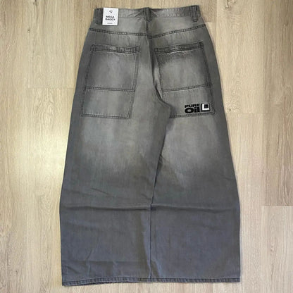 Calça Jeans Larga Y2K Masculina Americana com Bordado e Novo Padrão, Estilo High Street Vintage Hip Hop Moda Casual Joker para Casais