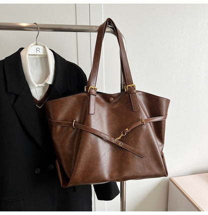 Retro Big PU Leather Shoulder Bag for Women 2025 Winter Trend New Y2K Fashion Handbags Females Travel Luxury Tote Bag  bolsas