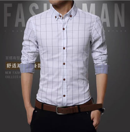2026 Spring Men's Long-sleeved Shirt, Single-breasted Lapel Cotton Shirts, Blue