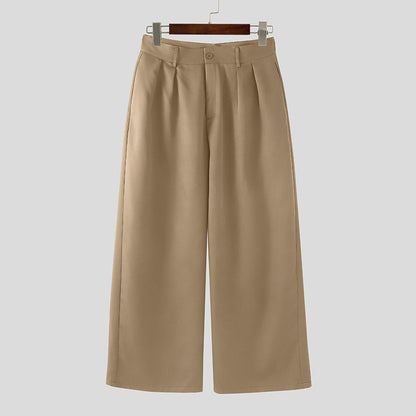 INCERUN Men Wide Leg Pants Solid Button Joggers Loose Casual Trousers Men Streetwear Korean Style Fashion Male Long Pants S-5XL