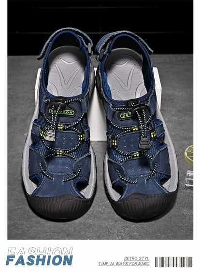 Summer Men's Sandals Classic Genuine Leather Sandals Fashion Outdoor Hiking Shoes Light  Breathable Non-slip Sneakers 38-48