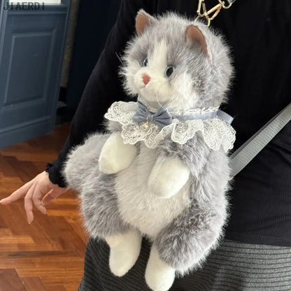 Mochila Nova e Fofa Realista de Ragdoll Feminina, Boneca de Pelúcia de Gato, Mochila Pequena de Lolita, Desenho Animado, Personalidade, Mochilas Chiques para Mulheres