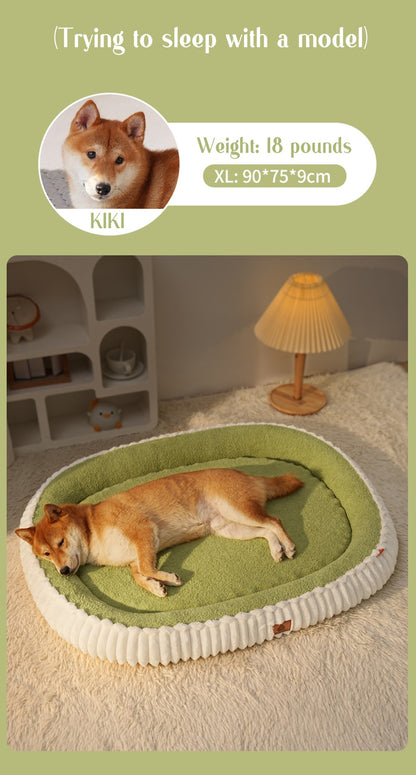 Flannel Dog Bed Autumn Winter Thickening Warmth Ellipse Dog Sofa Beds Bottom Detachable Soft Plush Pet Pad Dogs Accessories