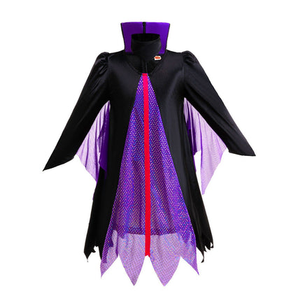 Halloween Costume Cartoon Maleficent Cosplay Dress Fancy Witch Disguise Robe Carnival Devil Queen Dot Tulle Frock