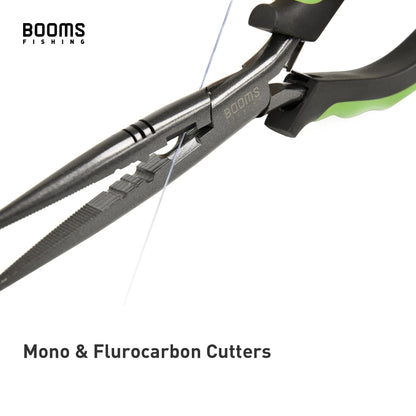 Alicate de Pesca Multifuncional Booms Fishing F03 23,5cm Bico Reto Longo Aço Inoxidável Cortador de Linha Tesoura Ferramenta