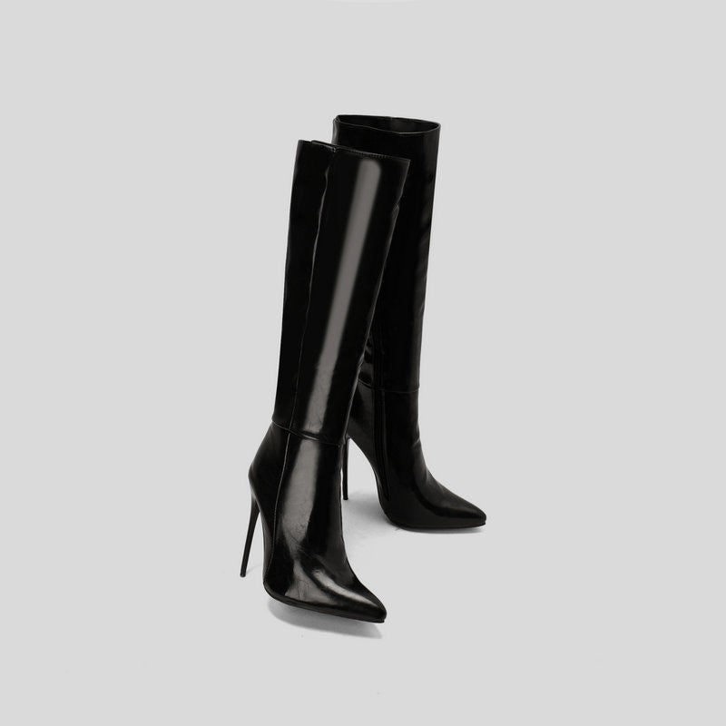 2023 Winter New Fashion Long Boots Comfortable Plush Women Warm High Heels 12CM Side Zipper Pointed Models Shoes Mujer Plus Size