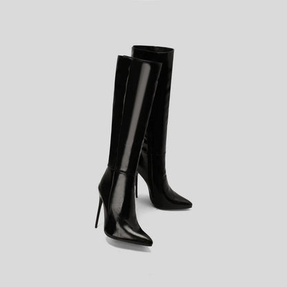 2023 Winter New Fashion Long Boots Comfortable Plush Women Warm High Heels 12CM Side Zipper Pointed Models Shoes Mujer Plus Size