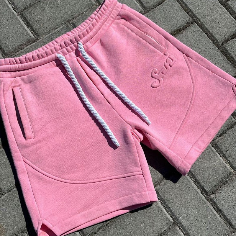 Y2K Harajuku Solid Shorts Man Letter Embossed Pink Sweatpants Hip Hop Retro Casual Stylish Comfortable Shorts Unisex Baggy Pants