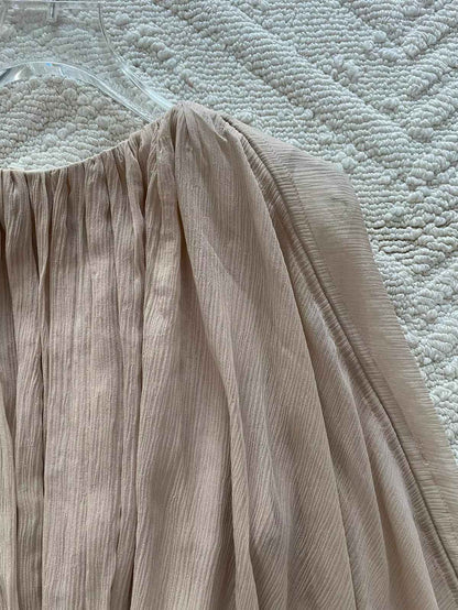 Ladies 100% Silk Elegant Set Pure Color Drawstring Long Sleeve Round Neck Shirt + A-Line Elastic Waist Maxi Skirt Holiday Suits