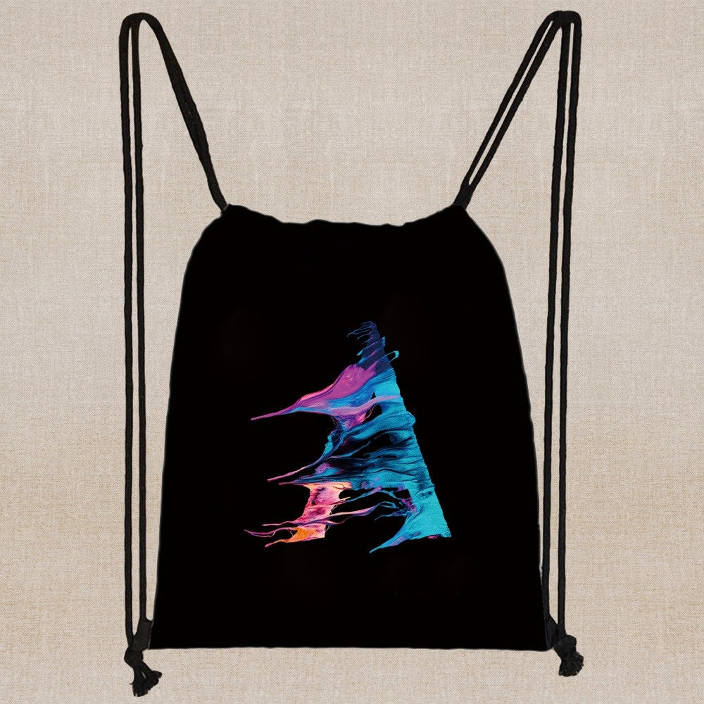 26 Initials Print Drawstring Bag Backpack Men and Women Beach Sports Travel Backpack Kid Gift Supplies Bag Portable Sundries Bag