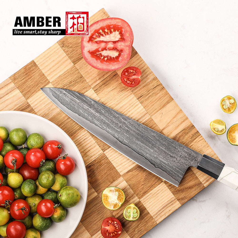 Conjunto de Facas de Chef, Conjunto de Facas de Cozinha Damasco Japonês de 6 Peças, Conjunto de Facas de Chef Profissionais de Aço Premium de 67 Camadas, com Cabo de Resina de Malha Branca