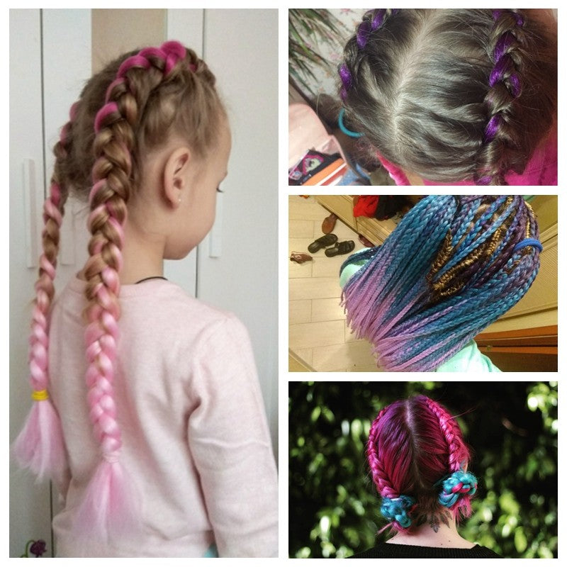 Cabelo Sintético Trança Jumbo 24 Polegadas Ombre Jumbo Extensão de Cabelo para Mulheres Tranças DIY Roxo Rosa Amarelo Cinza Lihu