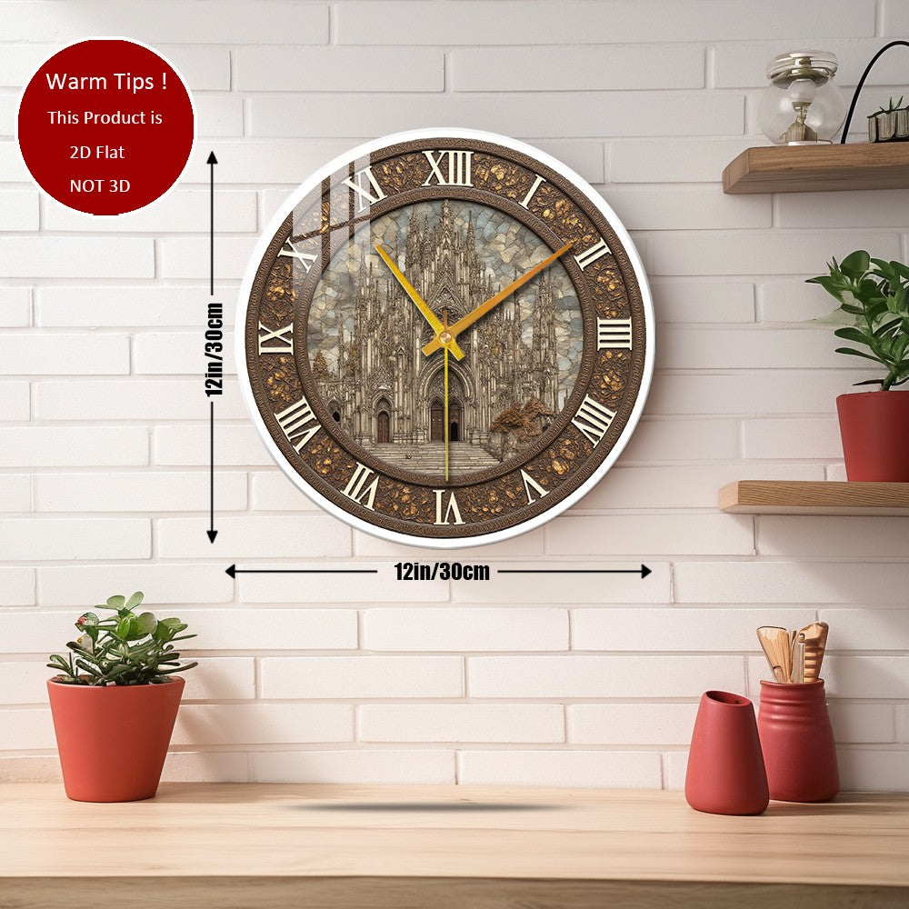Tempered Glass Wall Clock Gothic Cathedral Clock Design Suitable For Wall Decor or Tabletop Display Anywhere