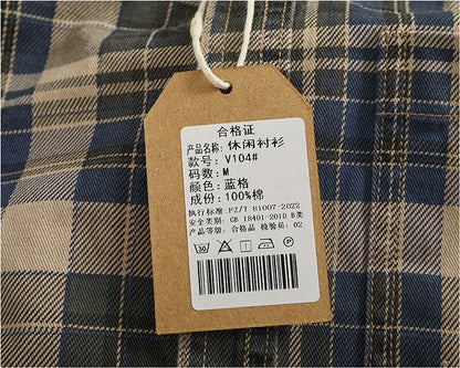 2024 Spring and Autumn New American Retro Woven Plaid Cargo Shirt Men's Simple 100% Cotton Washed Single Pocket Thin Jacket