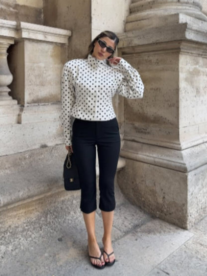 Polka Dot Stand Neck Short Jackets Women Fashion Long Sleeve Patchwork Contrast Slim Coats Casual Lady Street Commute Outerwear
