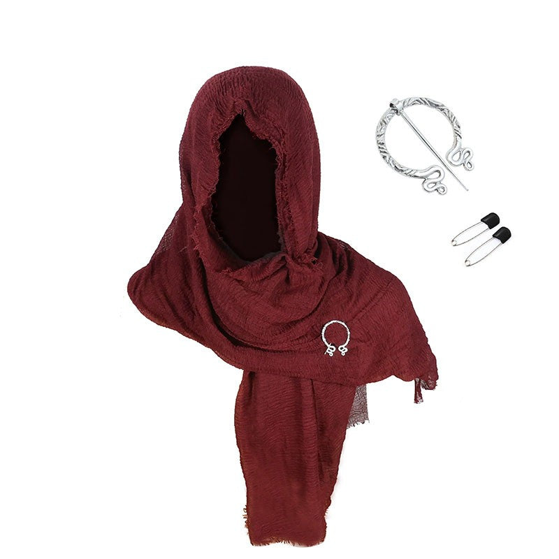 Medieval Renaissance Cloak Cape with Viking Brooch - Hooded Shawl Scarf for Halloween Costumes, Streetwear & Pop Culture Events