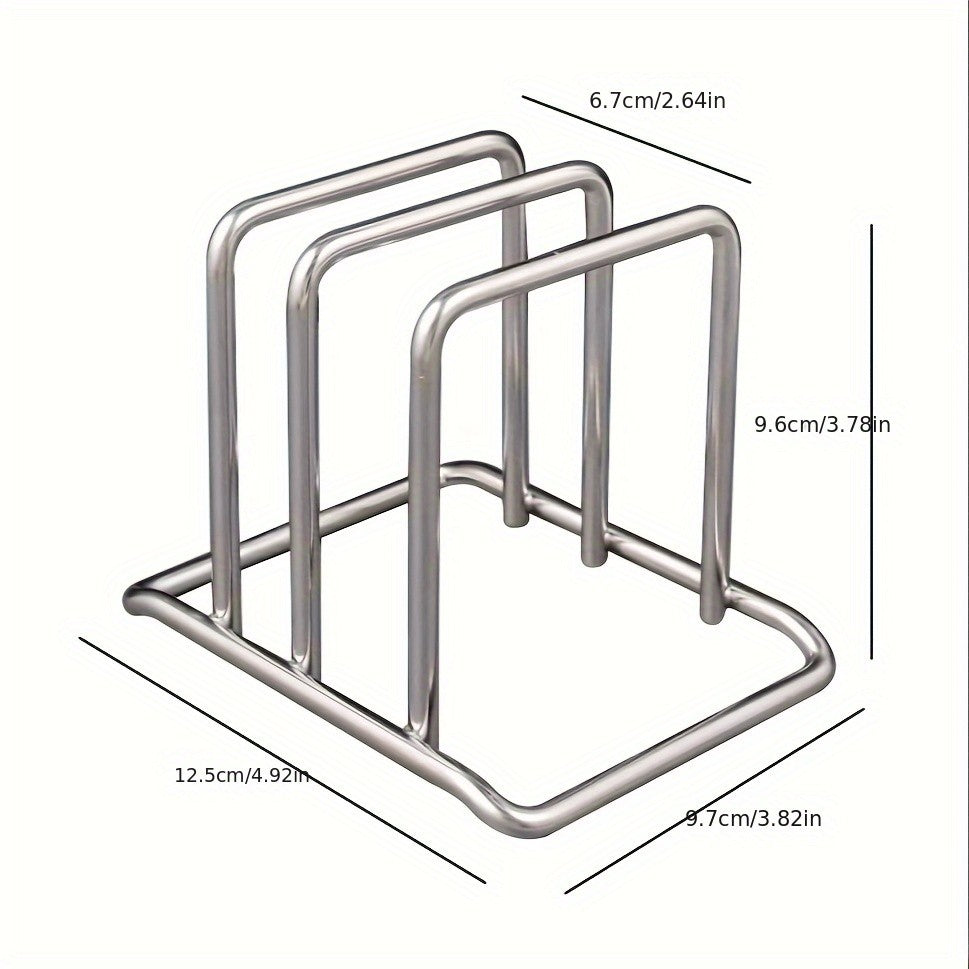 1pc Space-Saving Stainless Steel Pot Lid and Cutting Board Organizer Combo - Heavy-Duty Countertop Rack, kitchen organizer