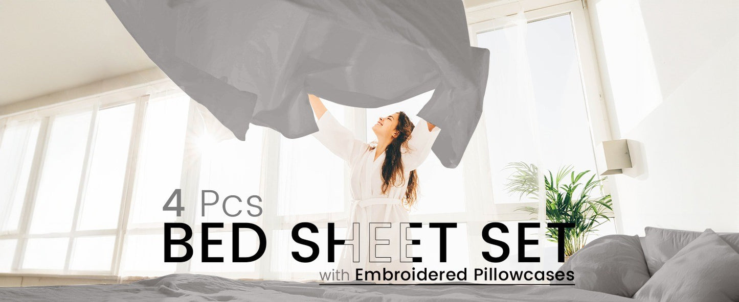 4-piece set of solid-colored bed sheets - 1801 series fashionable and comfortable bedding set