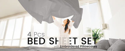 4-piece set of solid-colored bed sheets - 1801 series fashionable and comfortable bedding set